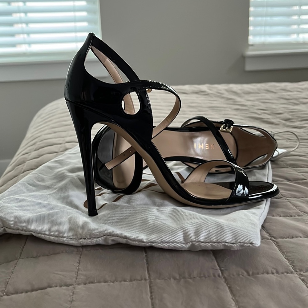 M. Gemi Lucciola sandal stiletto in black patent, size 38
